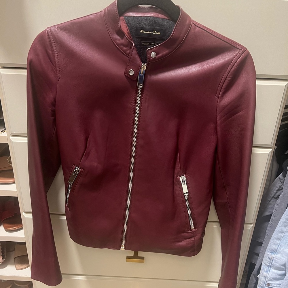 Massimo Dutti Deep Red Leather Jacket.